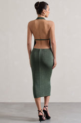 Sage Green Cowl-Neck Midi Dress